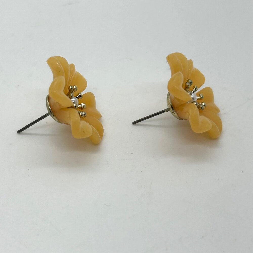 Peach Flower Earrings Acrylic Studs With Pearl Center Plastic Lightweight - Picture 7 of 12